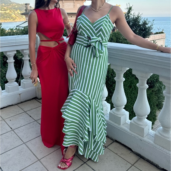 BCBG MaxAzria Striped High Low Wrap Maxi Dress 👗 Worn Once for a Wedding - Picture 5 of 5